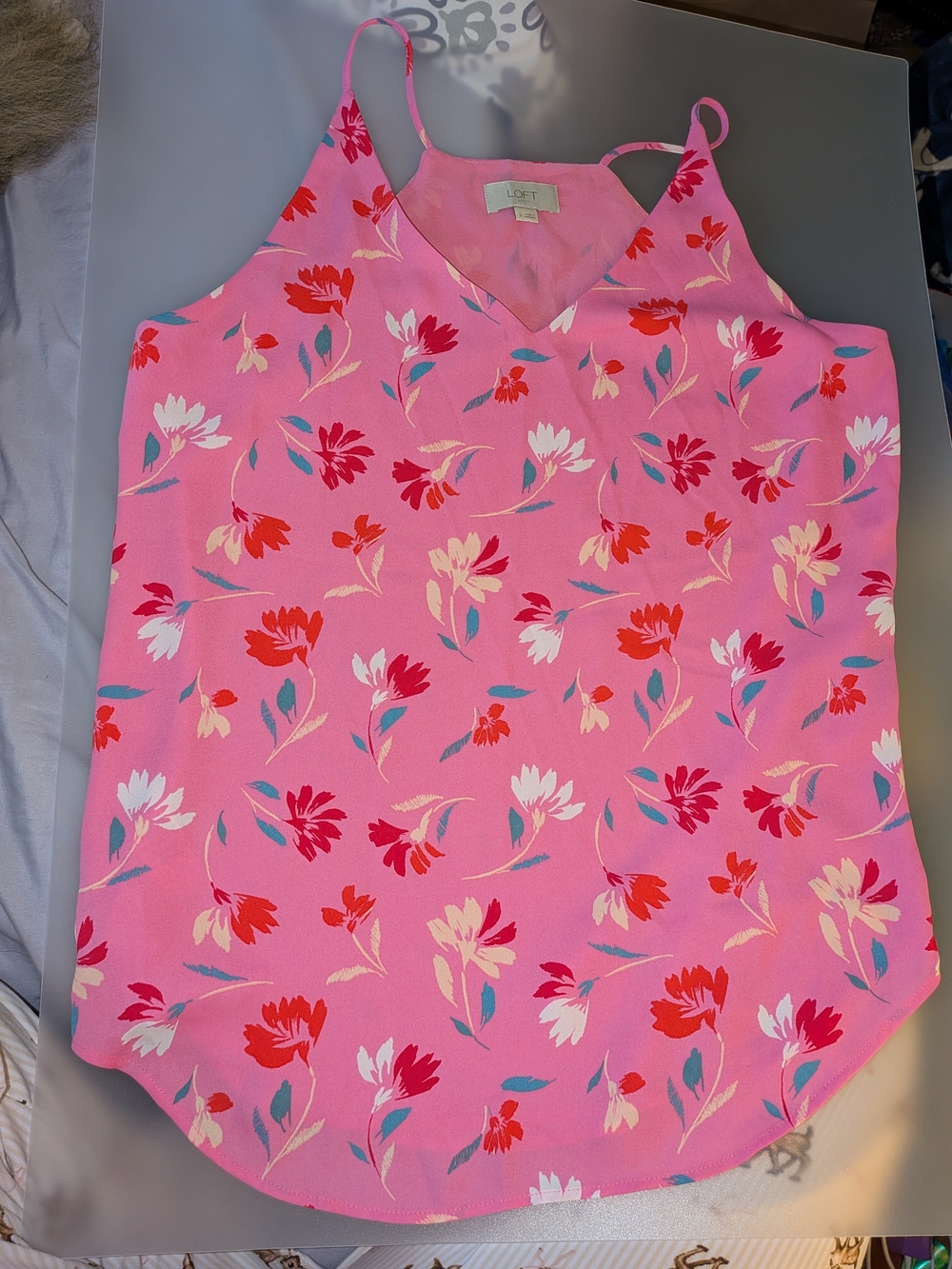 LOFT Pink Floral V-Neck Spaghetti-Strap Tank